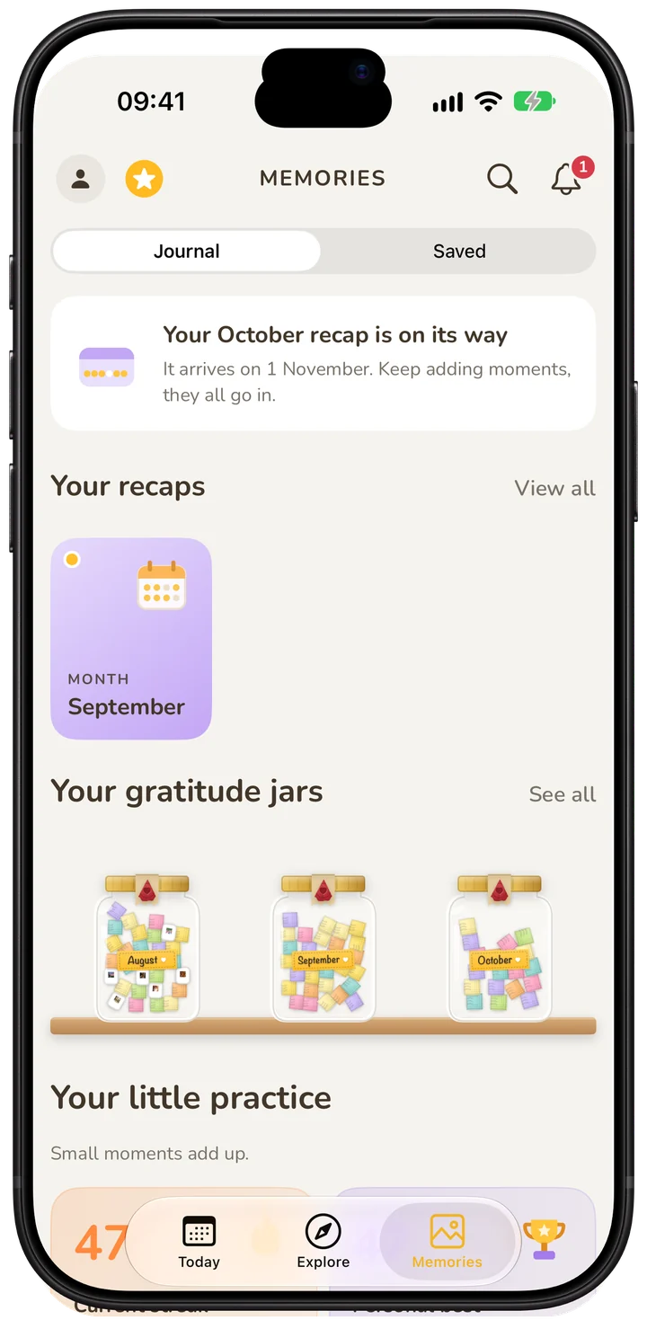 Graceup app screen: Memories